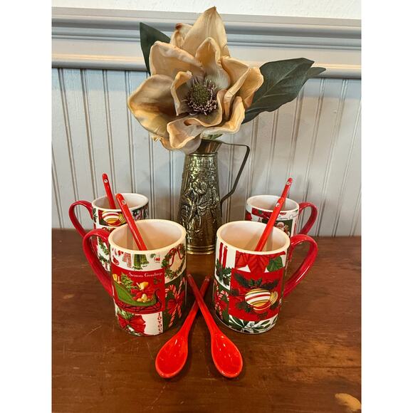 Martha Stewart Christmas Mug Set With Spoons 2000s Holiday Kitchen Decor - Picture 1 of 4